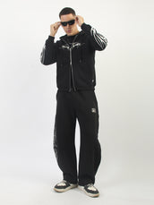 Tribal Graphic Print Black Oversized Fit Hoodie Sweatshirt