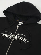 Tribal Graphic Print Black Oversized Fit Hoodie Sweatshirt