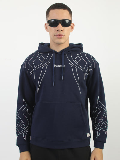 Foam Print Navy Oversized Fit Pullover Hoodie Sweatshirt