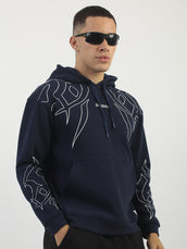 Foam Print Navy Oversized Fit Pullover Hoodie Sweatshirt