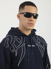 Foam Print Navy Oversized Fit Pullover Hoodie Sweatshirt
