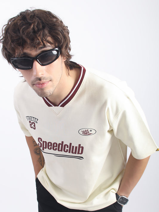 Speed Club Cream Half Sleeve T-Shirt