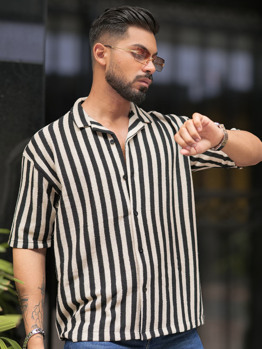 Waffle Stripe Black & Leaf Lavender Shirt Pack of 2
