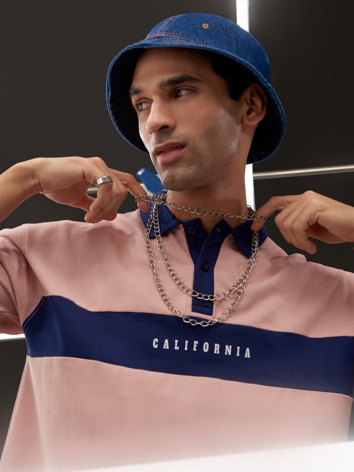 California Pink & Navy Oversized Polo T-Shirt