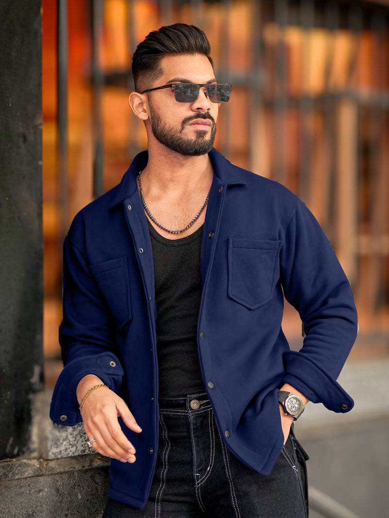 Double Pocket Navy Full Sleeve Shacket