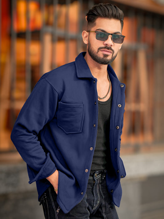 Double Pocket Navy Full Sleeve Shacket