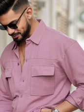 Pink full sleeve elliot knit lycra shirt for men