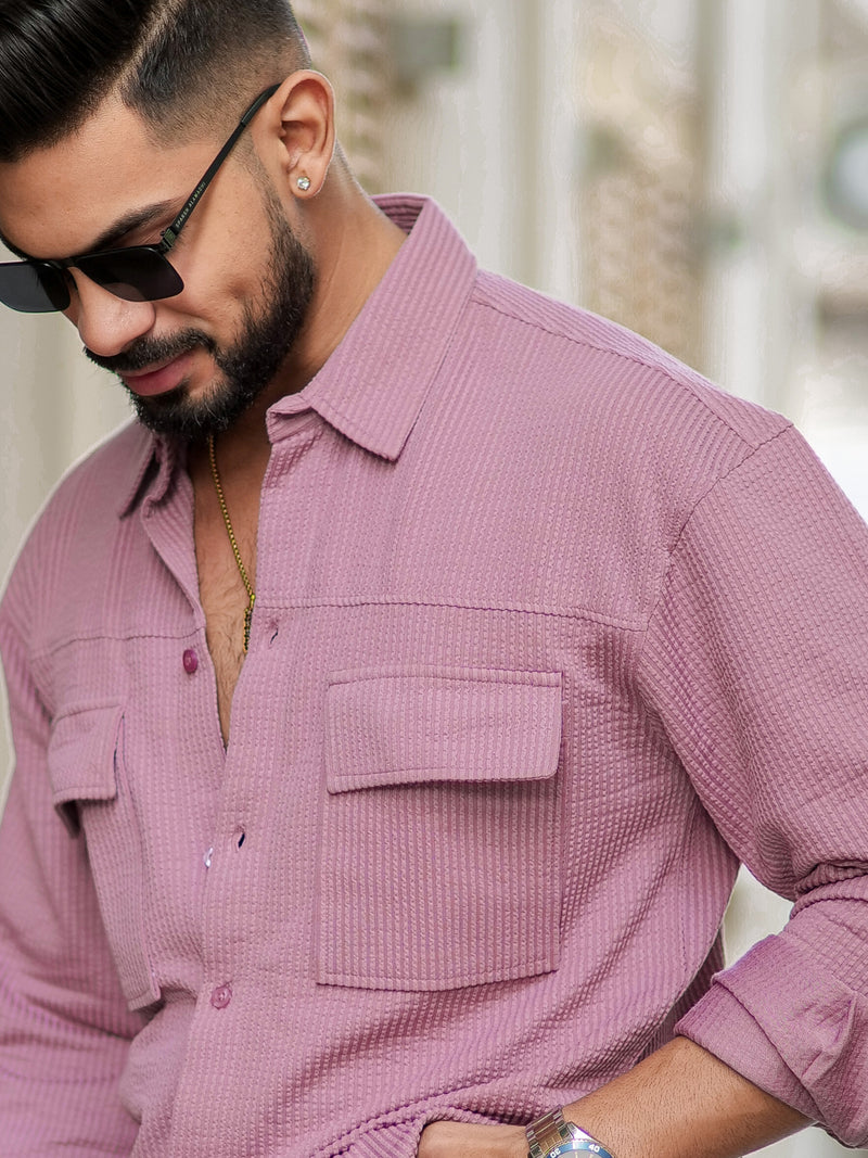 Pink full sleeve elliot knit lycra shirt for men