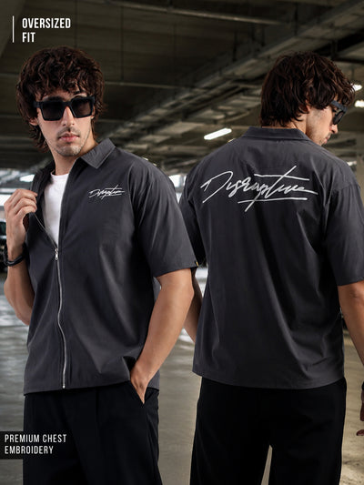 Nylon Distriptive Dark Grey Half Sleeve T-Shirt