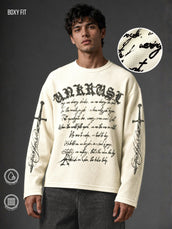 Wordings Cream Waffle Full Sleeve T-Shirt
