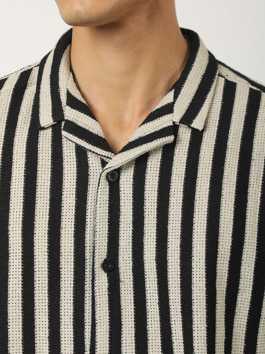 Waffle Flatknit Cotton Silver Grey Half Sleeve Shirt