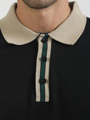 Collar Contrast Black Half Sleeve Polo T-Shirt