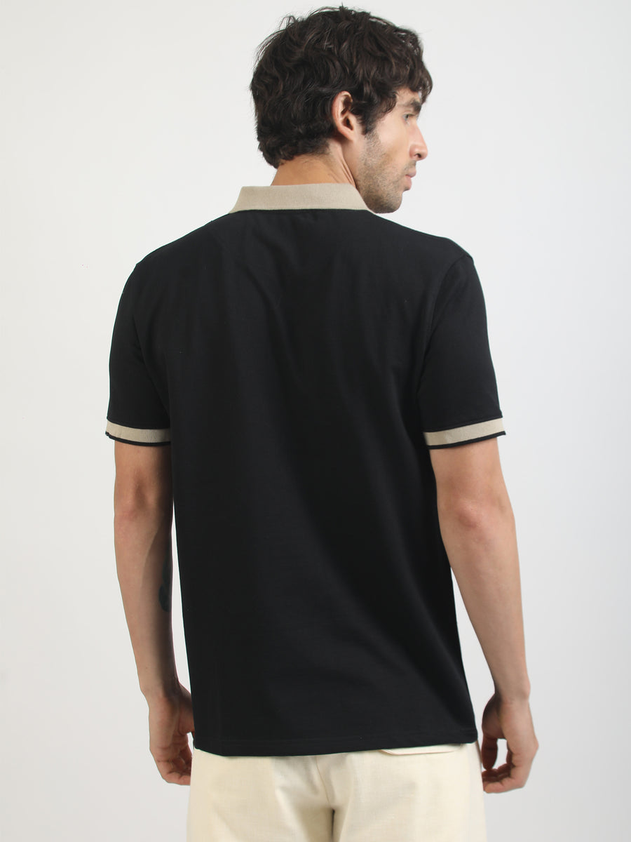 Collar Contrast Black Half Sleeve Polo T-Shirt