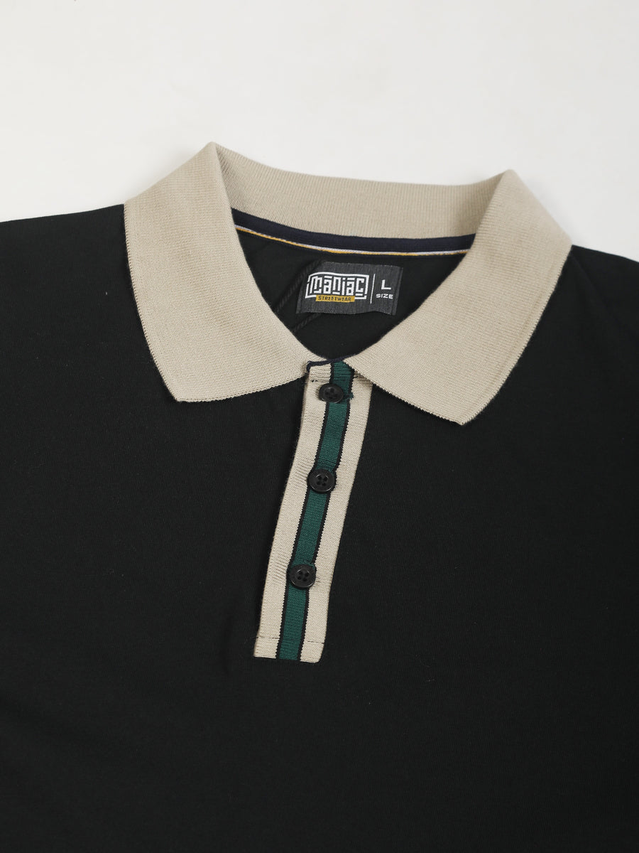 Collar Contrast Black Half Sleeve Polo T-Shirt