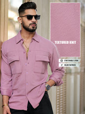 Pink full sleeve elliot knit lycra shirt for men - view 2