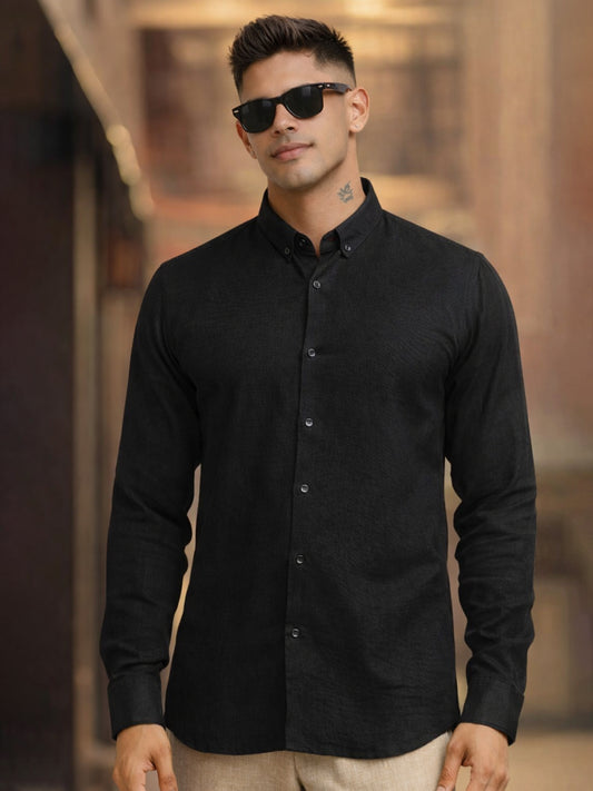 Super Twill Black Full Sleeve Shirt