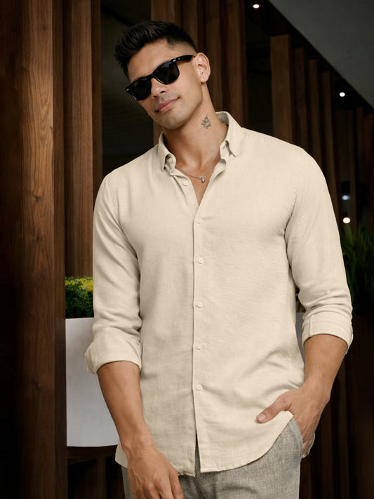 Super Twill Beige Full Sleeve Shirt