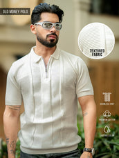 Half white half sleeve frostknit polo t-shirt for men