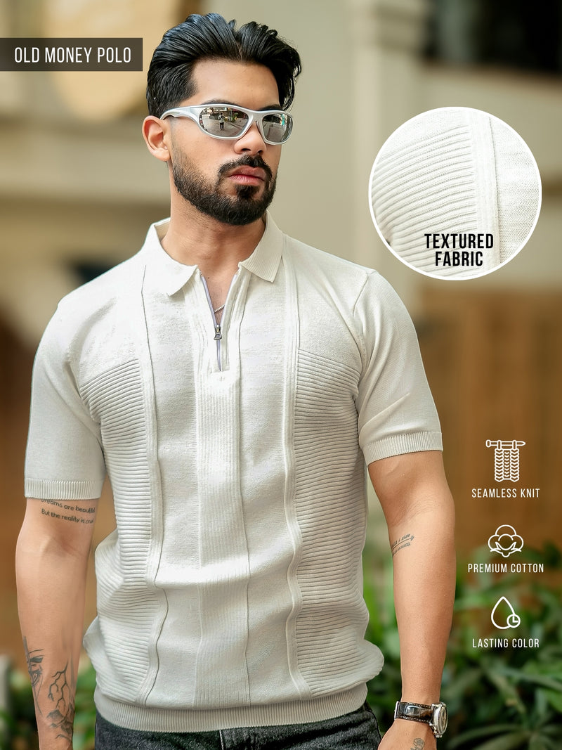 Half white half sleeve frostknit polo t-shirt for men