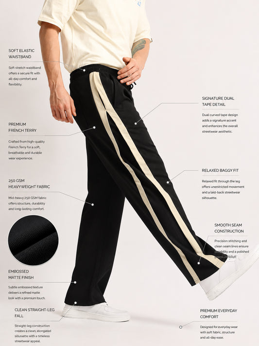 Mirror Stripe Black Baggy Fit Trackpant