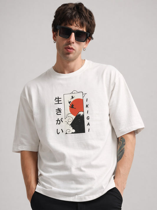 Ikigai Half White Half Sleeve T-Shirt