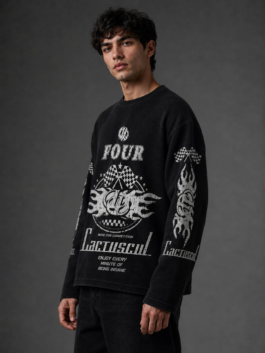 Waffle Cactus Black Full Sleeve T-Shirt
