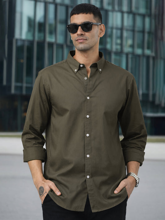 Soft Twill Olive Full Sleeve Shirt