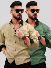 Brooklyn Knit Bgreen & Biscuit Full Sleeve Shirt Combo Pack
