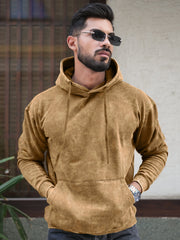 Rugged Acid Wash Brown Hooded Full Sleeve Sweatshirt