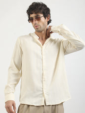 Self Jacquard Cream  Full Sleeve Shirt