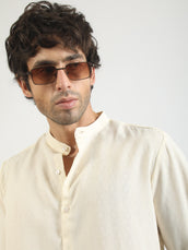 Self Jacquard Cream  Full Sleeve Shirt