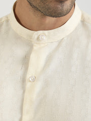 Self Jacquard Cream  Full Sleeve Shirt