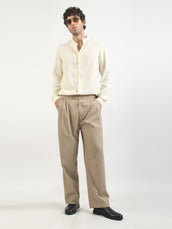 Self Jacquard Cream  Full Sleeve Shirt