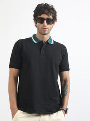 DualTone Black Half Sleeve Polo T-Shirt