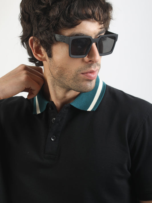 DualTone Black Half Sleeve Polo T-Shirt