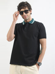 DualTone Black Half Sleeve Polo T-Shirt