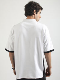Printed White, Black Half Sleeve Polo T-Shirt