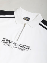 Printed White, Black Half Sleeve Polo T-Shirt