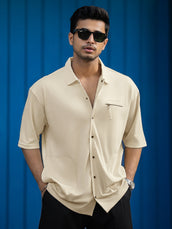 Cream half sleeve down pocket shirt for men - view 7