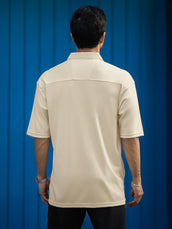 Cream half sleeve down pocket shirt for men - view 5