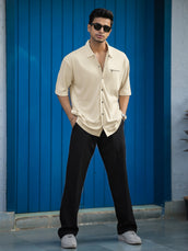 Cream half sleeve down pocket shirt for men - view 8
