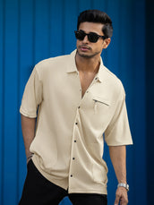 Cream half sleeve down pocket shirt for men - view 6