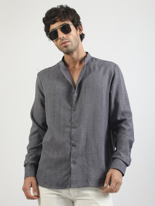 Self Jacquard Blue  Full Sleeve Shirt
