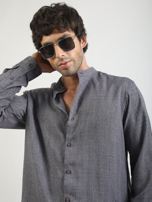Self Jacquard Blue  Full Sleeve Shirt