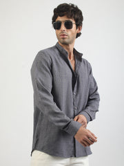 Self Jacquard Blue  Full Sleeve Shirt