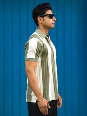 Bold Stripe Green Half Sleeve Polo T-Shirt