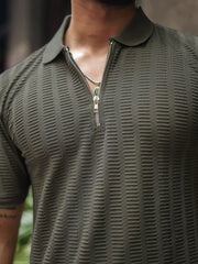 Matrix Knit Dark Grey Half Sleeve Polo T-Shirt