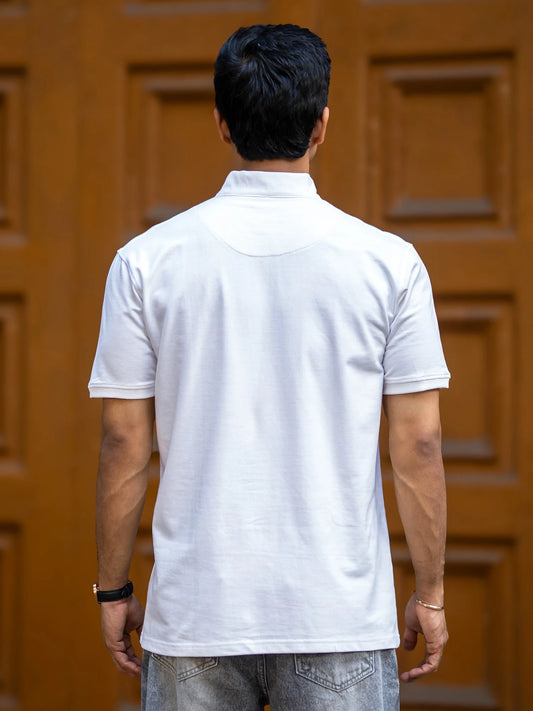 Solid White High Neck Half Sleeve Tshirt