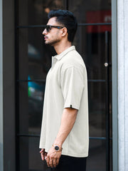 Brooklyn Half Zipper Cream Polo Half Sleeve T-Shirt