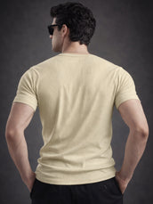 Biscuit Ribbed Henley Neck Half Sleeve T-Shirt